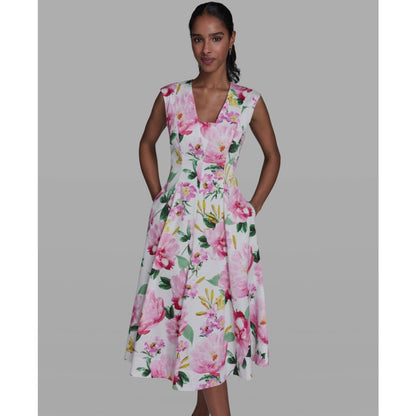 Karl Lagerfeld Paris Women's Placed Floral V-Neck Midi Dress