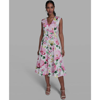 Karl Lagerfeld Paris Women's Placed Floral V-Neck Midi Dress