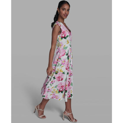 Karl Lagerfeld Paris Women's Placed Floral V-Neck Midi Dress
