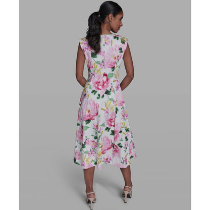 Karl Lagerfeld Paris Women's Placed Floral V-Neck Midi Dress