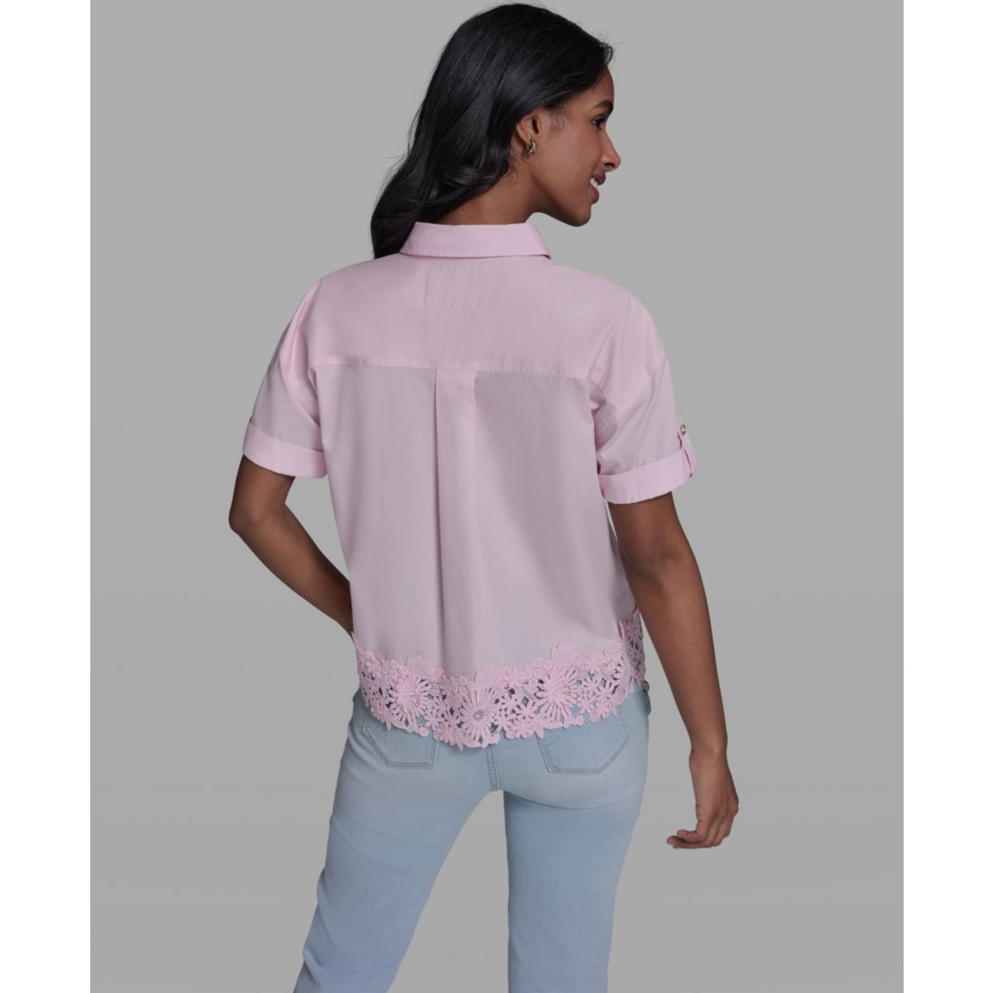 Karl Lagerfeld Paris Women's Collared Short-Sleeve Blouse