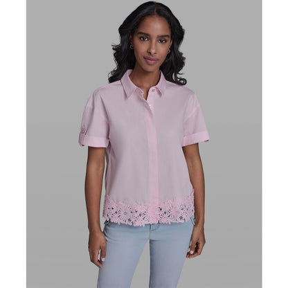 Karl Lagerfeld Paris Women's Collared Short-Sleeve Blouse