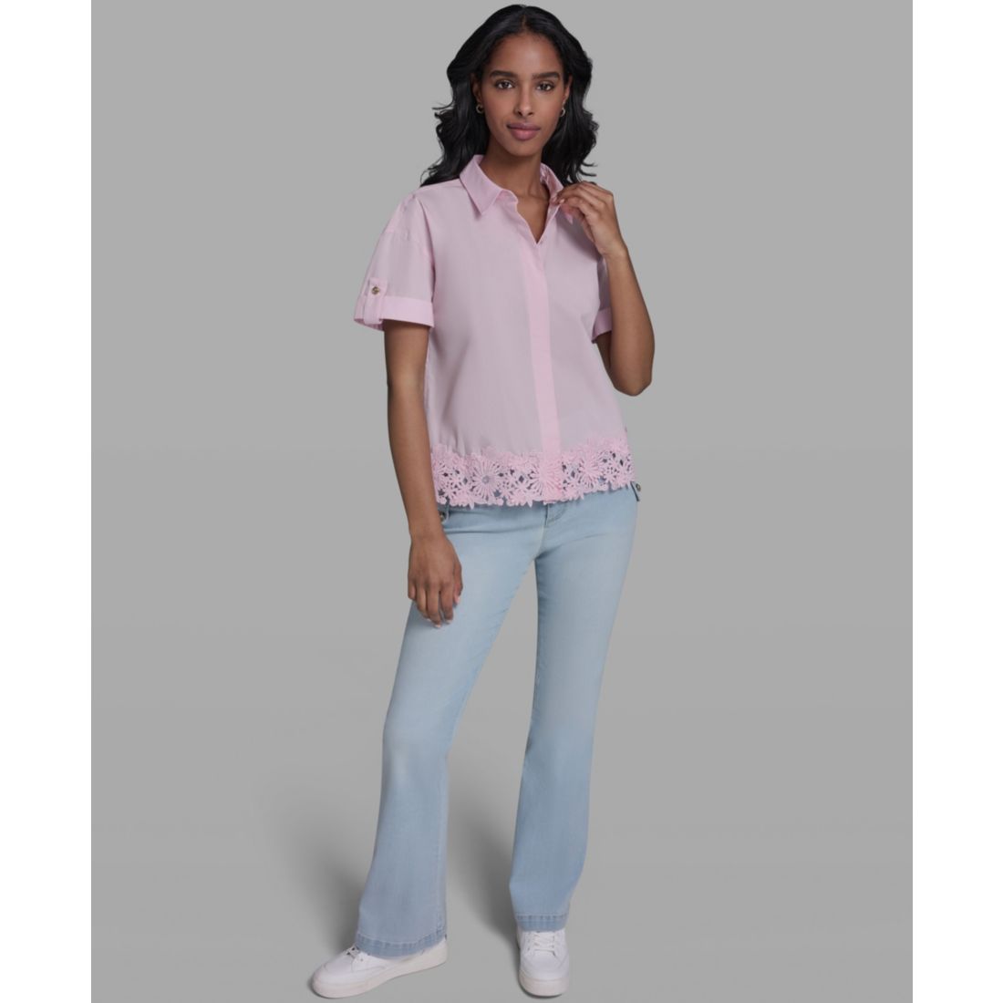 Karl Lagerfeld Paris Women's Collared Short-Sleeve Blouse