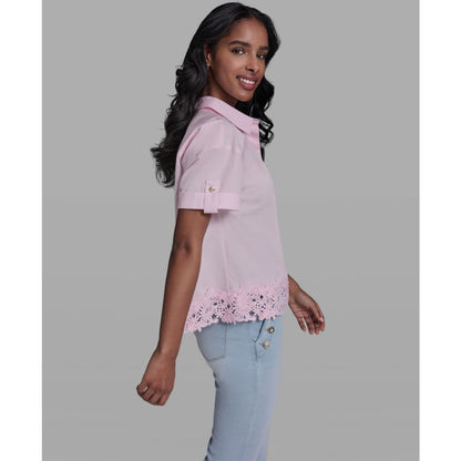 Karl Lagerfeld Paris Women's Collared Short-Sleeve Blouse