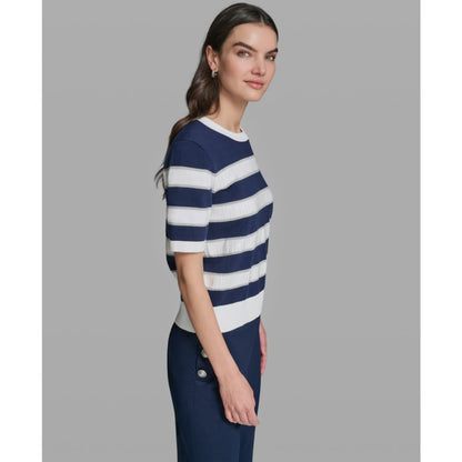 Karl Lagerfeld Paris Women's Short-Sleeve Crewneck Sequin Stripe Sweater