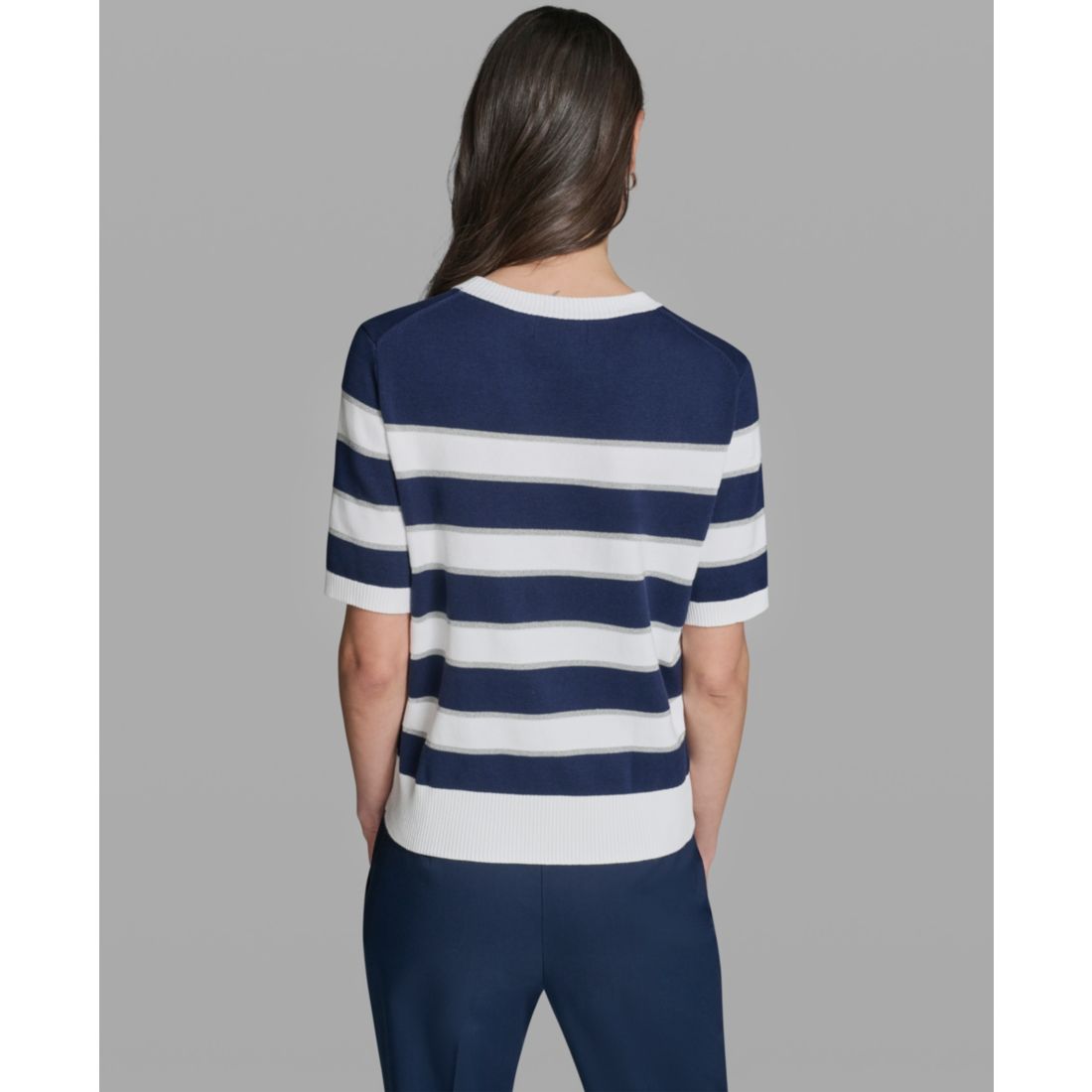Karl Lagerfeld Paris Women's Short-Sleeve Crewneck Sequin Stripe Sweater