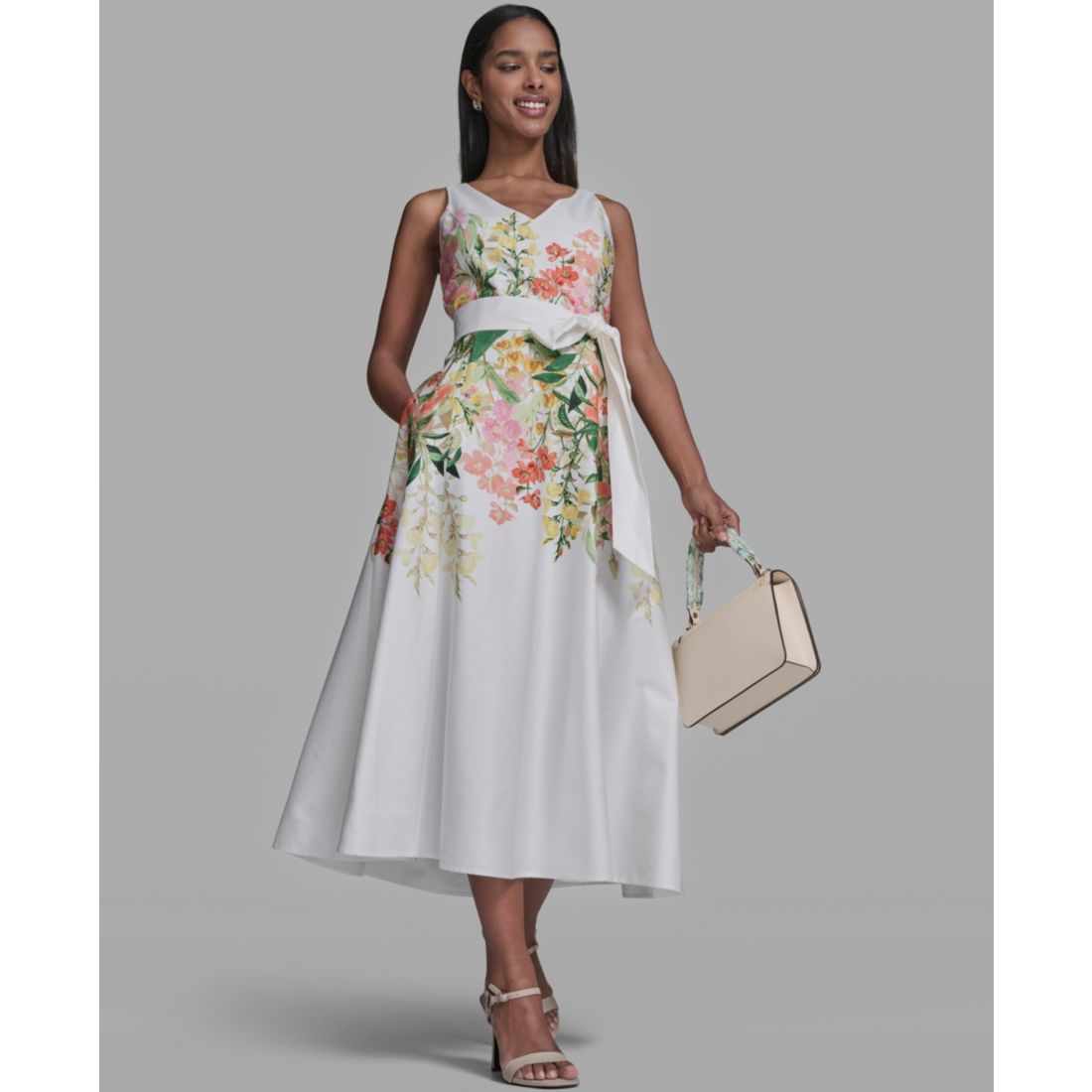 Karl Lagerfeld Paris Women's Printed V-Neck Midi Dress