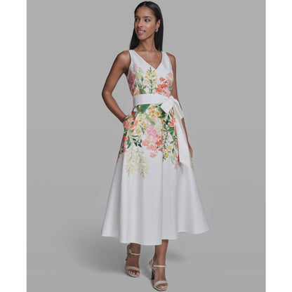 Karl Lagerfeld Paris Women's Printed V-Neck Midi Dress