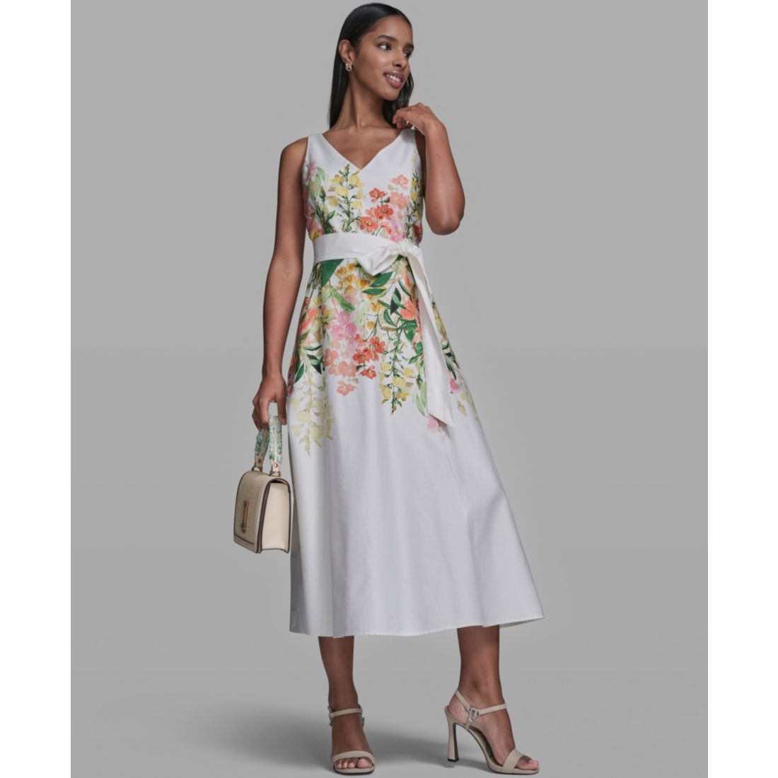 Karl Lagerfeld Paris Women's Printed V-Neck Midi Dress