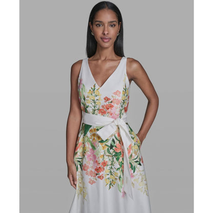 Karl Lagerfeld Paris Women's Printed V-Neck Midi Dress