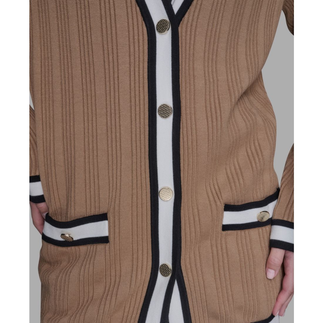 Karl Lagerfeld Paris Women's V-Neck Contrast Cardigan