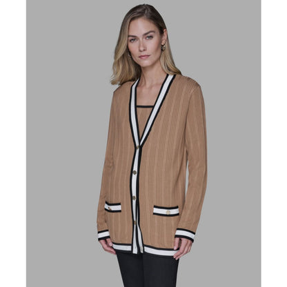 Karl Lagerfeld Paris Women's V-Neck Contrast Cardigan