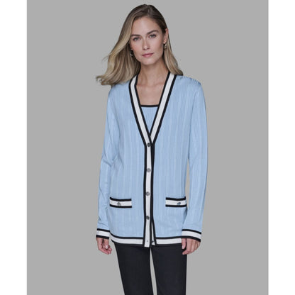 Karl Lagerfeld Paris Women's V-Neck Contrast Cardigan