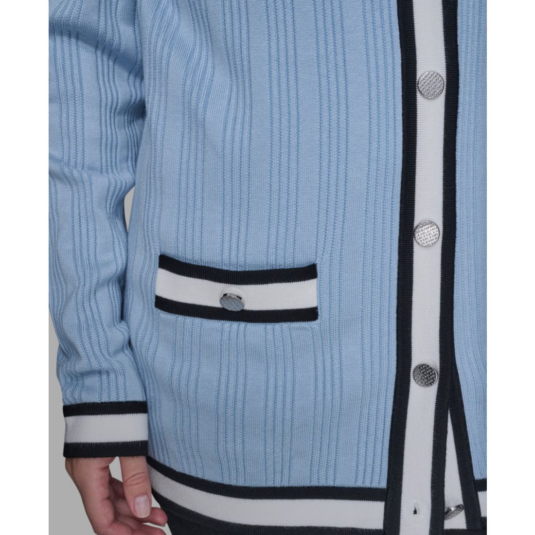 Karl Lagerfeld Paris Women's V-Neck Contrast Cardigan