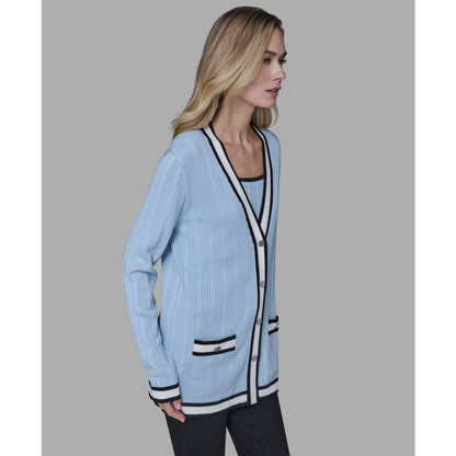 Karl Lagerfeld Paris Women's V-Neck Contrast Cardigan