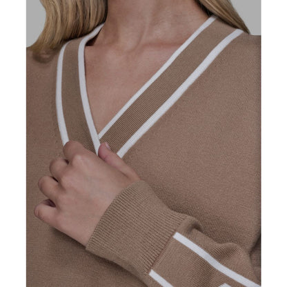 Karl Lagerfeld Paris Women's Logo Tape V-Neck Sweater