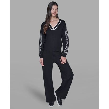 Karl Lagerfeld Paris Women's Logo Tape V-Neck Sweater
