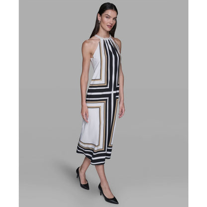 Karl Lagerfeld Paris Women's Halter Neck Printed Midi Dress