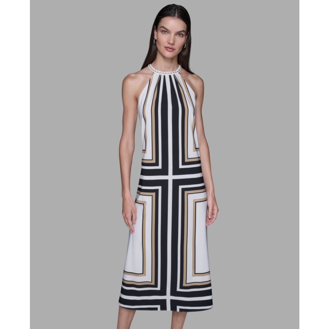 Karl Lagerfeld Paris Women's Halter Neck Printed Midi Dress