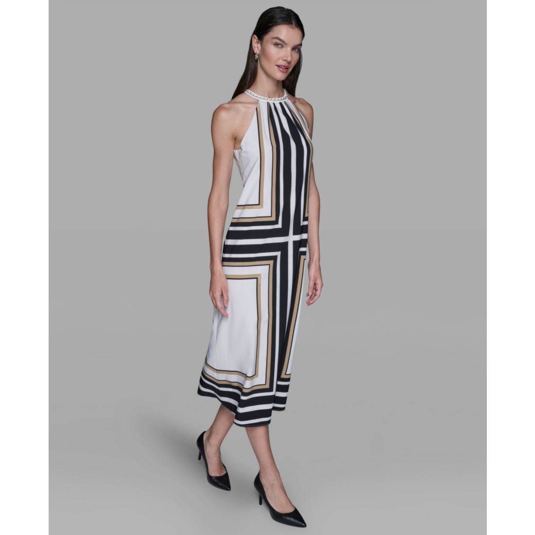 Karl Lagerfeld Paris Women's Halter Neck Printed Midi Dress