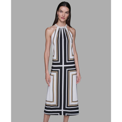 Karl Lagerfeld Paris Women's Halter Neck Printed Midi Dress
