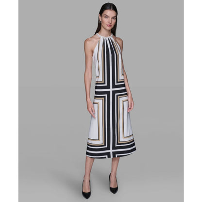 Karl Lagerfeld Paris Women's Halter Neck Printed Midi Dress