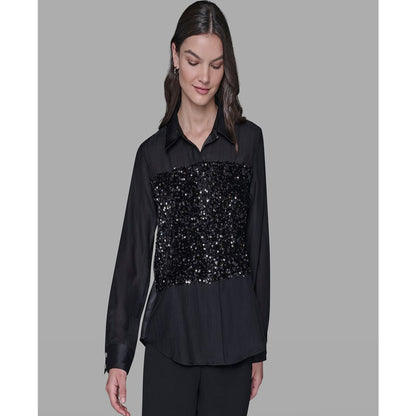 Karl Lagerfeld Paris Women's Collar Sequin Detail Top