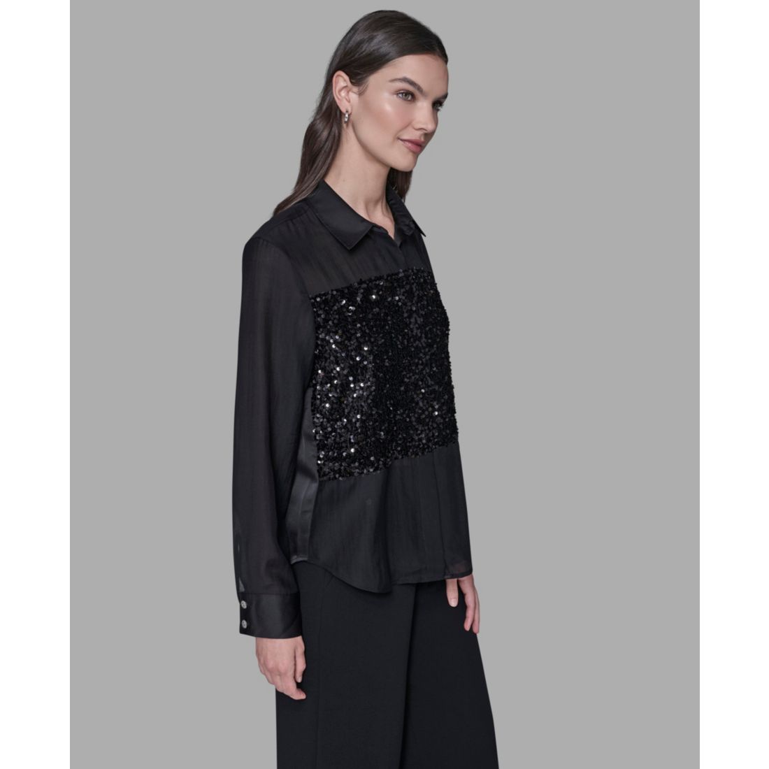 Karl Lagerfeld Paris Women's Collar Sequin Detail Top