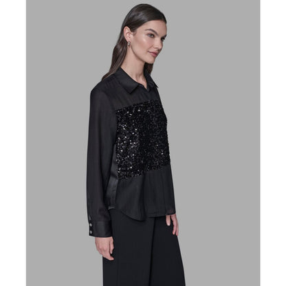 Karl Lagerfeld Paris Women's Collar Sequin Detail Top
