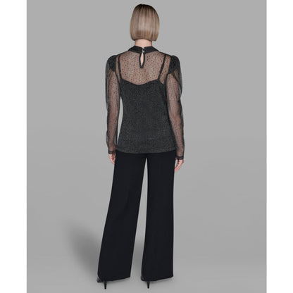 Karl Lagerfeld Paris Women's Metallic Mesh High Neck Top