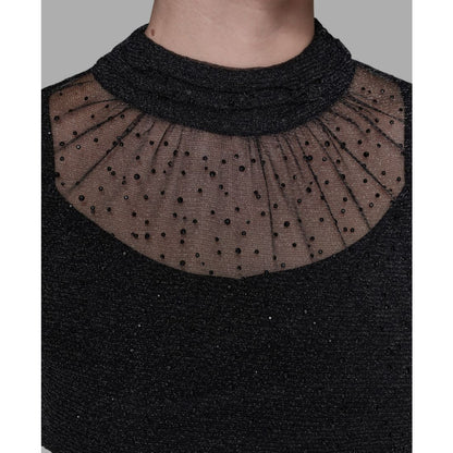 Karl Lagerfeld Paris Women's Metallic Mesh High Neck Top