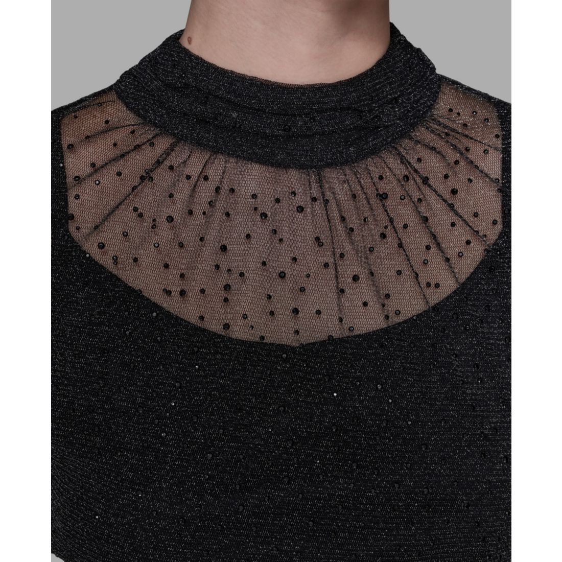 Karl Lagerfeld Paris Women's Metallic Mesh High Neck Top