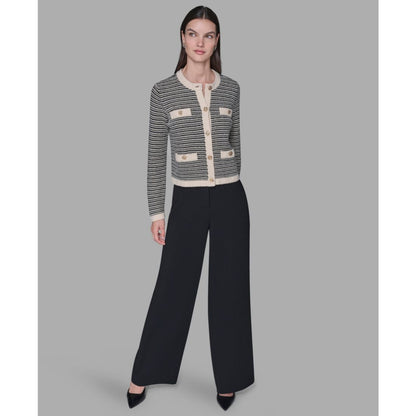 Karl Lagerfeld Paris Women's Striped Crewneck Cardigan Sweater