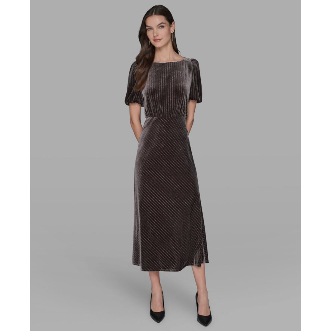 Karl Lagerfeld Paris Women's Pinstripe Boat Neck Midi Dress