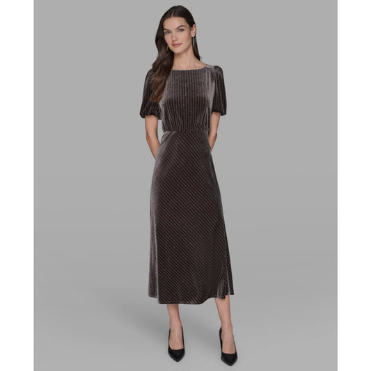 Karl Lagerfeld Paris Women's Pinstripe Boat Neck Midi Dress
