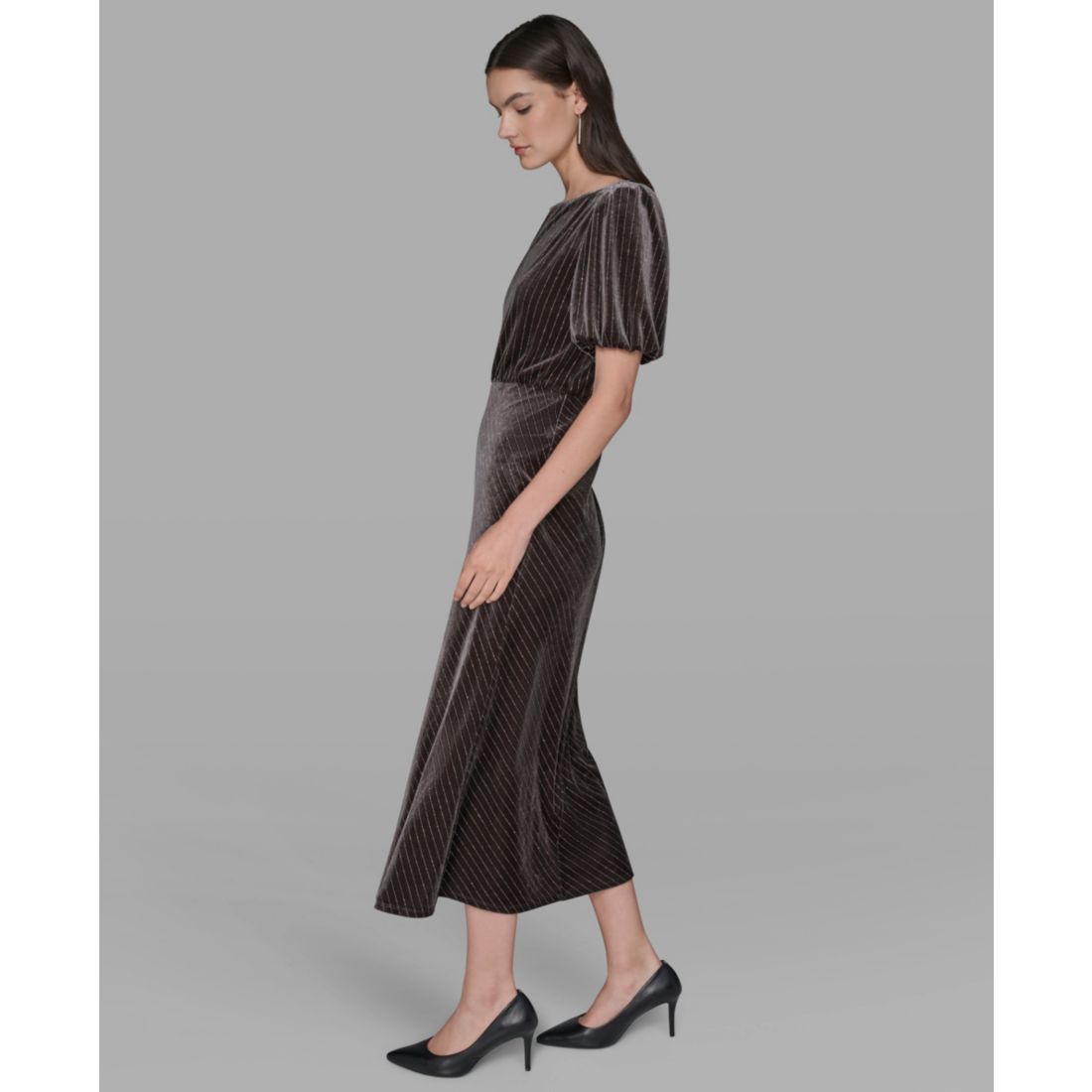 Karl Lagerfeld Paris Women's Pinstripe Boat Neck Midi Dress