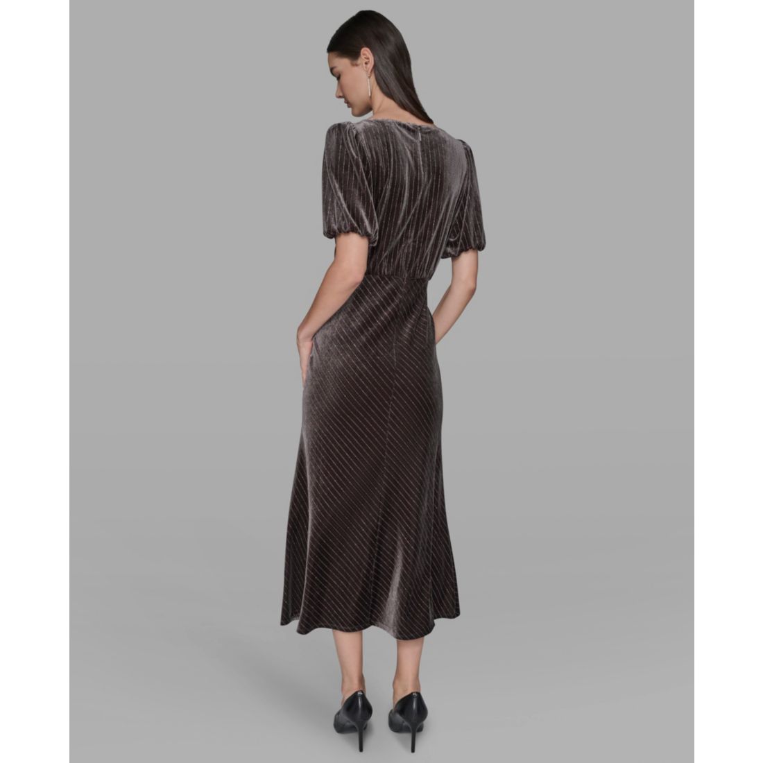 Karl Lagerfeld Paris Women's Pinstripe Boat Neck Midi Dress