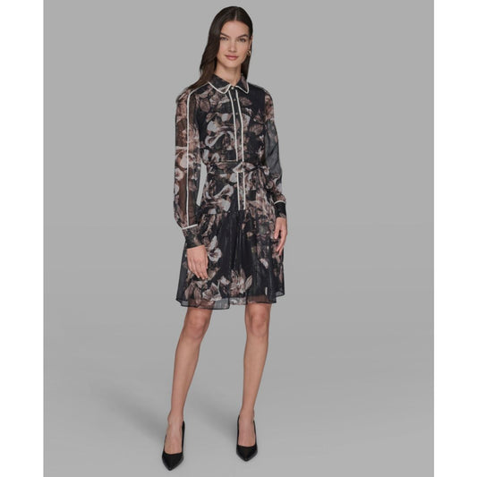 Karl Lagerfeld Paris Women's Printed Collared Shirt Dress - Black/ Vicuna Multi/ Birch