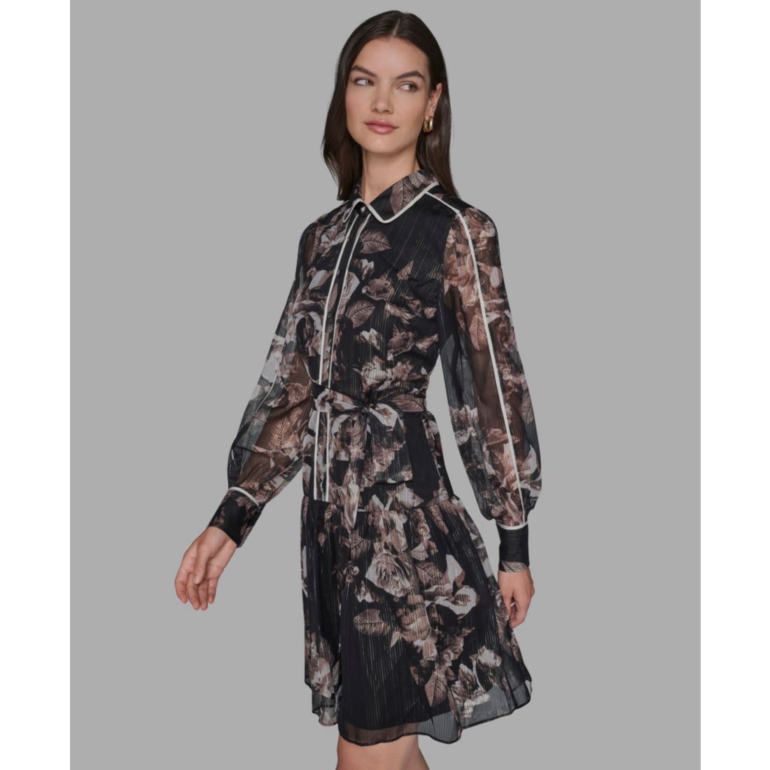 Karl Lagerfeld Paris Women's Printed Collared Shirt Dress - Black/ Vicuna Multi/ Birch