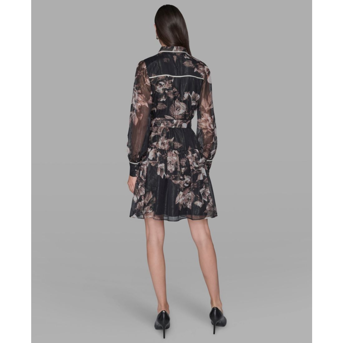 Karl Lagerfeld Paris Women's Printed Collared Shirt Dress - Black/ Vicuna Multi/ Birch