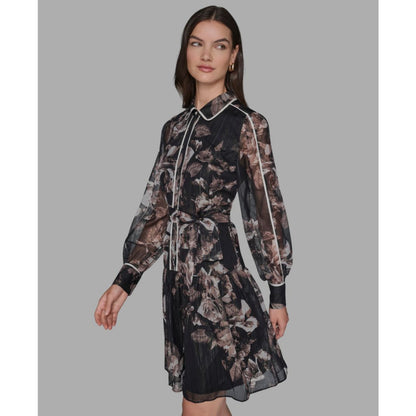 Karl Lagerfeld Paris Women's Printed Collared Shirt Dress - Black/ Vicuna Multi/ Birch