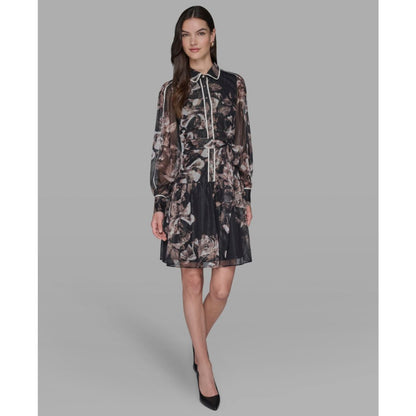 Karl Lagerfeld Paris Women's Printed Collared Shirt Dress - Black/ Vicuna Multi/ Birch
