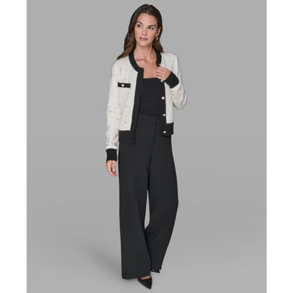 Karl Lagerfeld Paris Women's Crew Neck Front-Button Cardigan Sweater