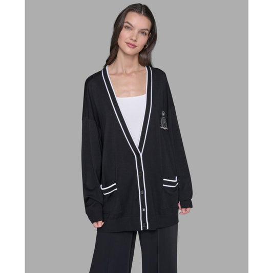 Karl Lagerfeld Paris Women's Patch Button Front Cardigan Sweater