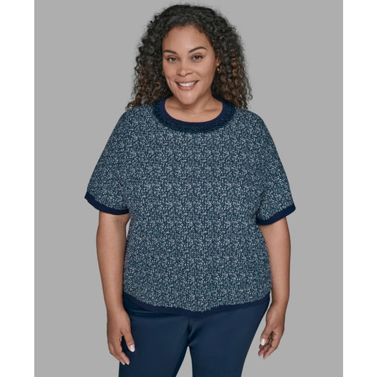 Karl Lagerfield Paris Plus Size Short Sleeve Crew Sweater