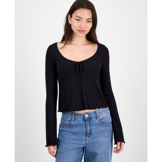 Self Esteem Juniors' Solid V-Neck Rib Knit Long Sleeve