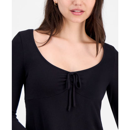 Self Esteem Juniors' Solid V-Neck Rib Knit Long Sleeve