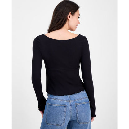 Self Esteem Juniors' Solid V-Neck Rib Knit Long Sleeve