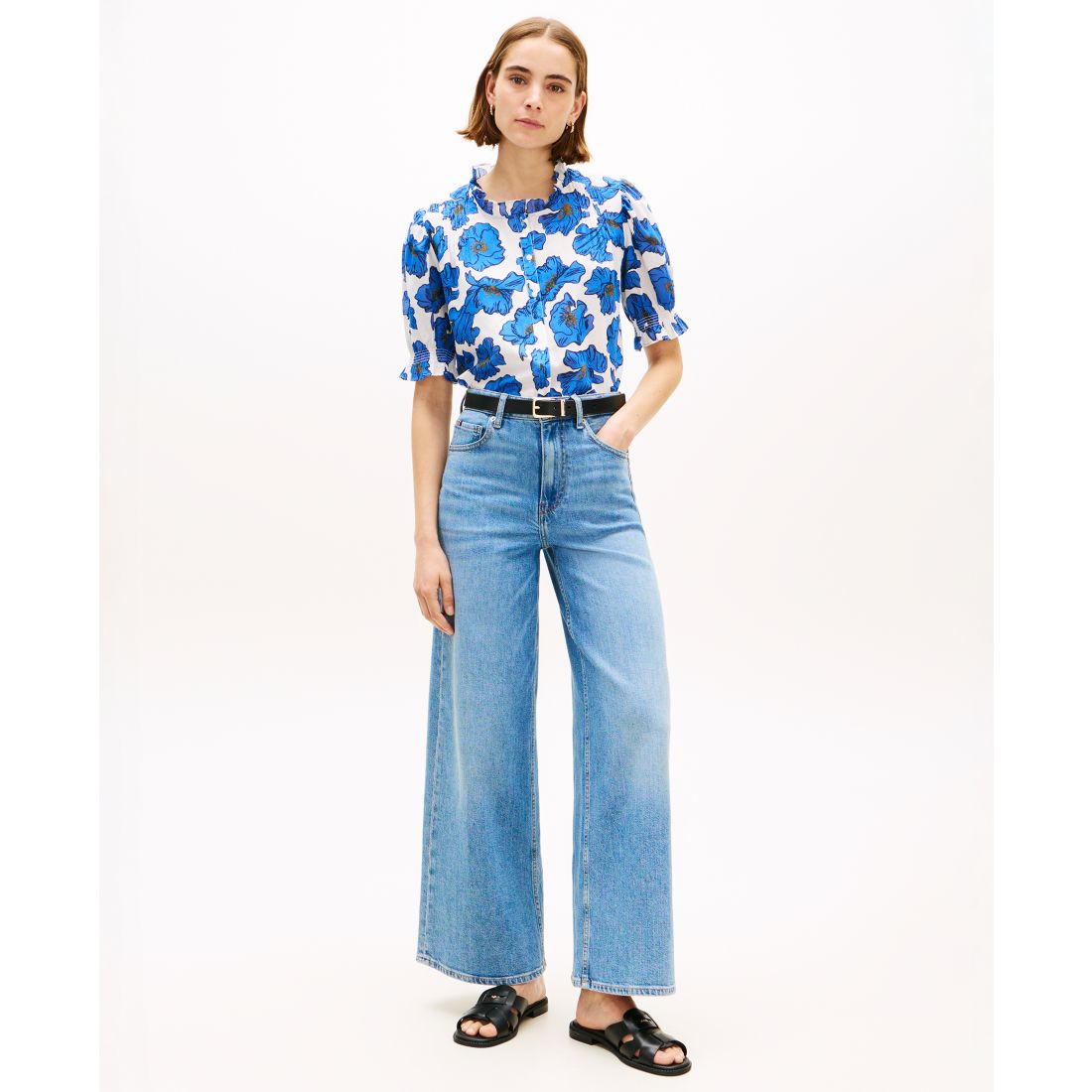 Tommy Hilfiger Women's Pin Tuck Cambric Short-Sleeve Blouse Top