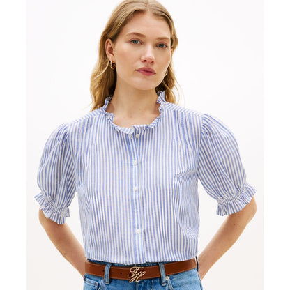Tommy Hilfiger Women's Pin Tuck Cambric Short-Sleeve Blouse Top